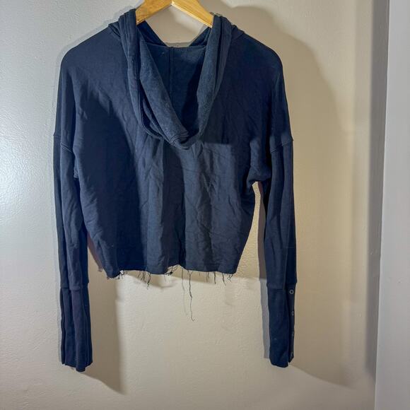 Nike Dri-FIT Cropped Hoodie Raw Hem Button Ribbed Sleeves Women's Small Black - Picture 5 of 7